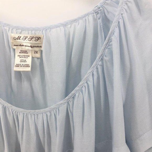 MAX STUDIO Peasant Ruffle Long Sleeve Blouse Blue - Picture 3 of 7